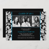 ダマスストライプクグラード-黒/白/プール 招待状 (正面/裏面)