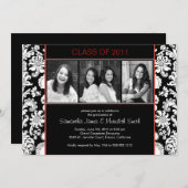 ダマスストライプクグラード-黒/白/赤 招待状 (正面/裏面)