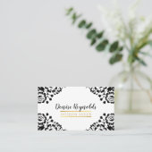 ダマスタイリッシュスクエレガントヴィンテージ金ゴールド白黒 名刺 (スタンド正面)