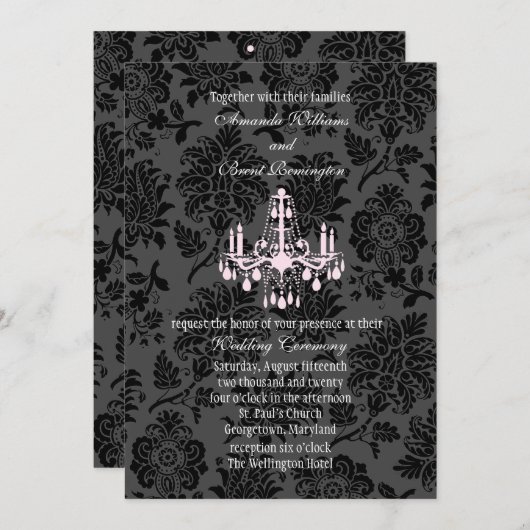 ダマスビクトリアンク結婚式招待状(ピンク) 招待状 (正面/裏面)