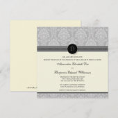 ダマス魅力的クスクエア結婚式招待状:銀 招待状 (正面/裏面)