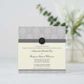 ダマス魅力的クスクエア結婚式招待状:銀 招待状 (スタンド正面)