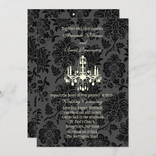 ダマビクトリアンスクウェディング招待状(アイボリー) 招待状 (正面/裏面)