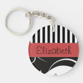 ダマフランスのスクストライプ、黒人と白人、あなたの名前 キーホルダー (正面)
