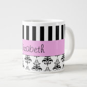 ダマフランスのスクストライプ、黒人と白人、あなたの名前 ジャンボコーヒーマグカップ (正面右)