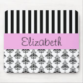 ダマフランスのスクストライプ、黒人と白人、あなたの名前 マウスパッド (正面)