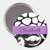 ダマフランスのスク、キリン、白黒、お名前 マグネット (正面/裏面)