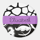 ダマフランスのスク、キリン、白黒、お名前 マグネット (正面)