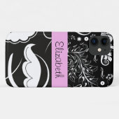 ダマフランスのスク、花、白黒、あなたの名前 Case-Mate iPhoneケース (裏面(横))