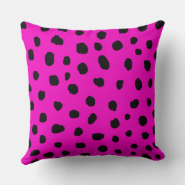ダマモダンチアのチーター黒と熱いピンクのドット クッション