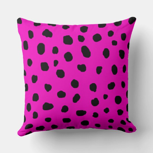 ダマモダンチアのチーター黒と熱いピンクのドット クッション (裏面)