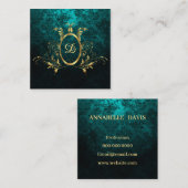 ダマ王室のスクパーソナライズされたターコイズ スクエア名刺 (正面/裏面)