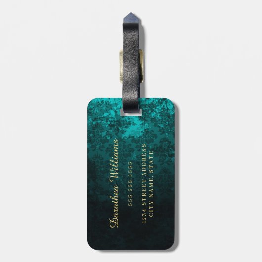 ダマ王室のスパーソナライズされたターコイズ ラゲッジタグ (裏面縦)
