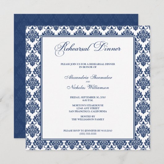ダマ素晴らしスクリハーサルディナー招待状（ネイビー） 招待状 (正面/裏面)