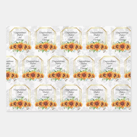ダマ結婚スクパーソナライズされたのひまわりの名前3 ラッピングペーパーシート (正面3)