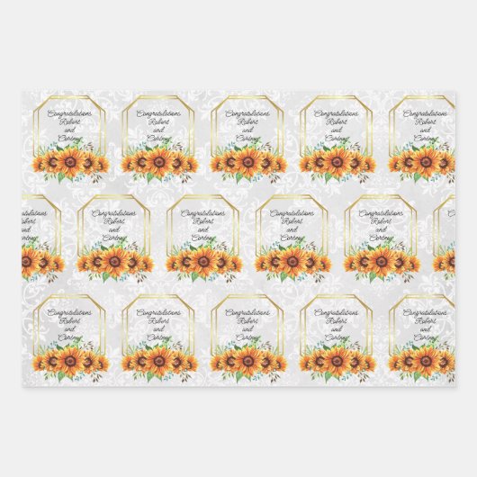ダマ結婚スクパーソナライズされたのひまわりの名前3 ラッピングペーパーシート (正面2)