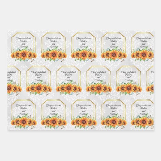 ダマ結婚スクパーソナライズされたのひまわりの名前3 ラッピングペーパーシート (正面)