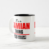 ダミアンなことは分からない ツートーンマグカップ (正面左)