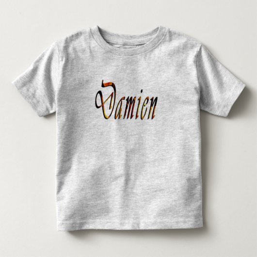 ダミアンの名前ロゴ、幼児グレーTシャツ トドラーTシャツ (正面)
