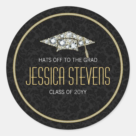 ダミフェイクオン及び金ゴールド卒業ハット2c ラウンドシール (正面)