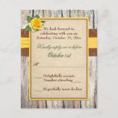 ダミー 麻の布, 木材, 黄色のバラのウェディング返信カード 出欠カード (裏面)