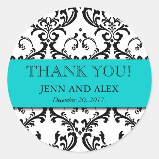 ダムスクサンキューユー結婚式用シールズビーフアクア ラウンドシール (正面)