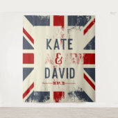 ダメージを受けたユニオンフラッグのカップルの名前 ウェディングギフト タペストリー (正面)