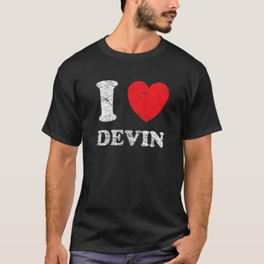 ダメージデニム風ダメージ加工 I Love Devin Tシャツ (正面)