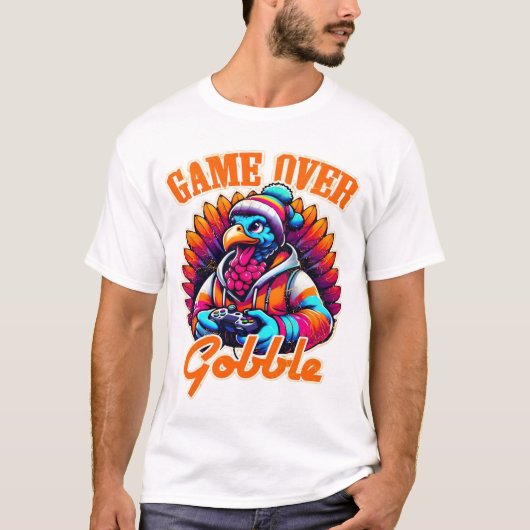 ダメージドオレンジの七面鳥ゲーマースタイルパーカー Tシャツ (正面)