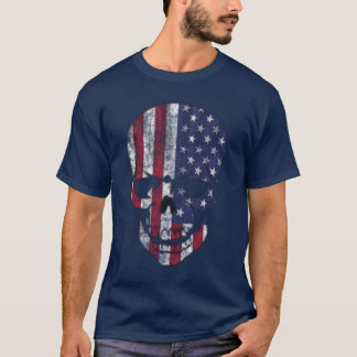 ダメージドクロアメリカ国旗 Tシャツ