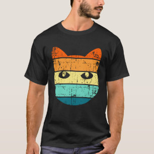 ダメージプリントのネコ 昭和レトロな夕焼けの猫好き女子デザイン Tシャツ