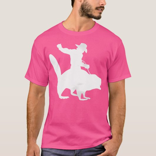 ダメージプリントのビーバーに乗るカウボーイ Tシャツ (正面)