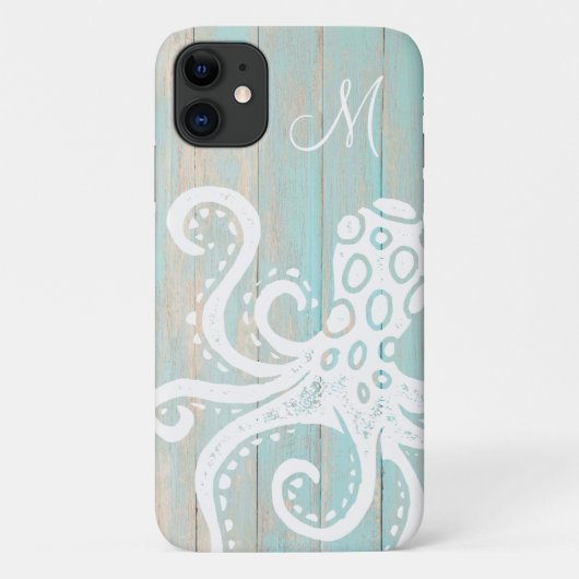 ダメージ加工のターコイズビーチウッドタコモノグラム Case-Mate iPhoneケース (裏面)