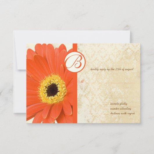 ダメージ加工のヴィンテージ ダマスク ガーベル ウェディング 招待状 (正面)