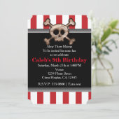 ダメージ加工 スカル＆ボーンズ 海賊 赤 ご招待 招待状 (スタンド正面)