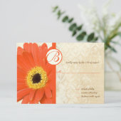 ダメージ加工 ヴィンテージ ダマスク ガーベラ ウェディング 招待状 (スタンド正面)