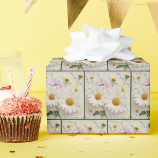 ダメージ紙のダリアとコスモスの花 ラッピングペーパー (誕生日パーティー)