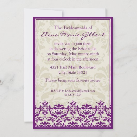 ダメ縁どスクダブルフレーム(プラム&ベージュ) 招待状 (裏面)