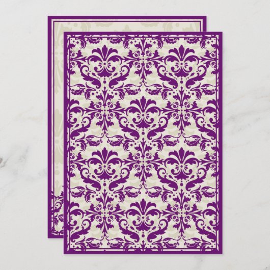 ダメ縁どスクダブルフレーム(プラム&ベージュ) 招待状 (正面/裏面)