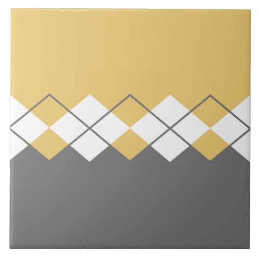 ダモダンイヤモンド・パターン・マスタード・イエロー、グレー、白 タイル (正面)