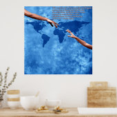 ダライラマの文字と青い世界地図 ポスター (キッチン)