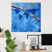 ダライラマの文字と青い世界地図 ポスター (ホームオフィス)