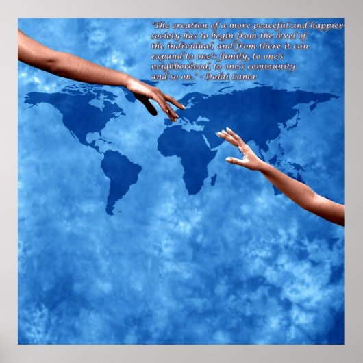 ダライラマの文字と青い世界地図 ポスター (正面)