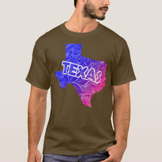 ダラカラフルダラアートマップテキサス州とブルーの文字 Tシャツ