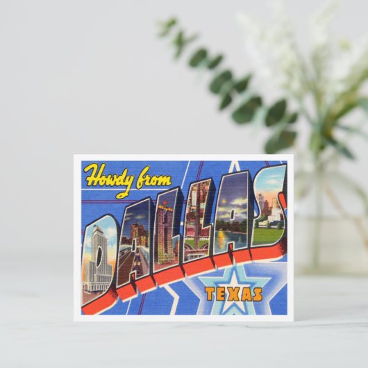 ダラスからの挨拶，テキサス州ヴィンテージ旅行 ポストカード (スタンド正面)