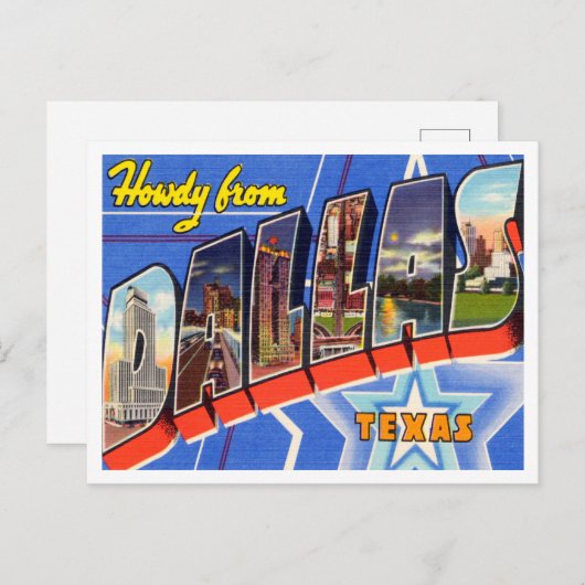 ダラスからの挨拶，テキサス州ヴィンテージ旅行 ポストカード (正面/裏面)