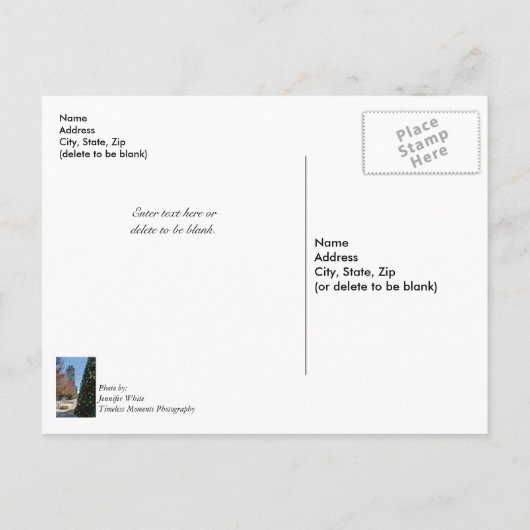 ダラスのクリスマスツリーの挨拶の向こうに ポストカード (裏面)