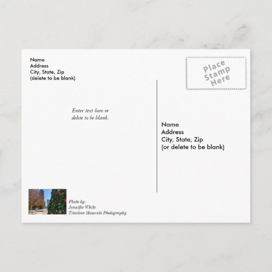 ダラスのクリスマスツリー葉書の横に ポストカード (裏面)