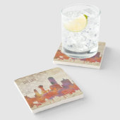 ダラスのTX |の水彩画都市スカイライン ストーンコースター (横)