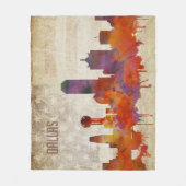 ダラスのTX |の水彩画都市スカイライン フリースブランケット (正面)